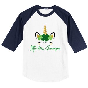 Little Miss Shenanigans Unicorn St Patrick's Day Great Gift Baseball Sleeve Shirt