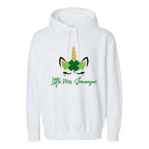 Little Miss Shenanigans Unicorn St Patrick's Day Great Gift Garment-Dyed Fleece Hoodie