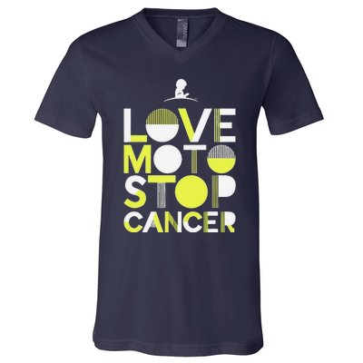 Love Moto Stop Cancer V-Neck T-Shirt