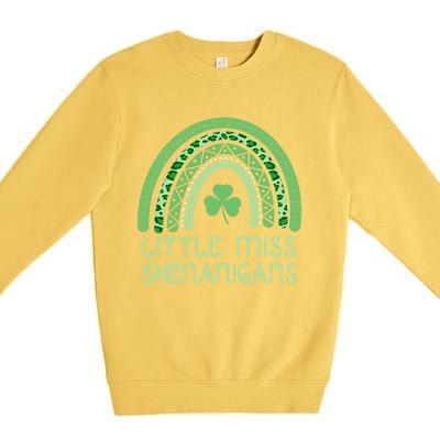 Little Miss Shenanigans St Patrick's Day Clover Rainbow Gift Premium Crewneck Sweatshirt