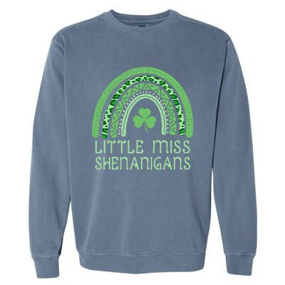 Little Miss Shenanigans St Patrick's Day Clover Rainbow Gift Garment-Dyed Sweatshirt