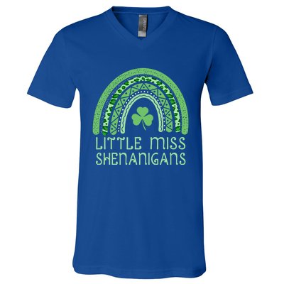 Little Miss Shenanigans St Patrick's Day Clover Rainbow Gift V-Neck T-Shirt