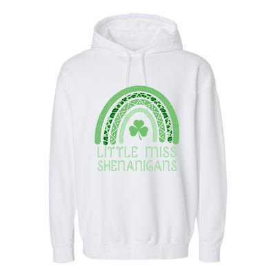 Little Miss Shenanigans St Patrick's Day Clover Rainbow Gift Garment-Dyed Fleece Hoodie