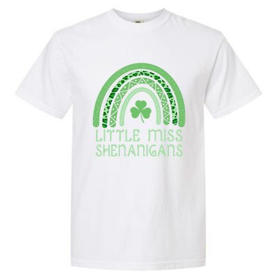 Little Miss Shenanigans St Patrick's Day Clover Rainbow Gift Garment-Dyed Heavyweight T-Shirt