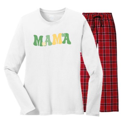 Lucky Mama St Patricks Day Women's Long Sleeve Flannel Pajama Set 