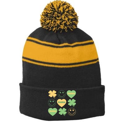 Lucky Mama St Patricks Day Stripe Pom Pom Beanie