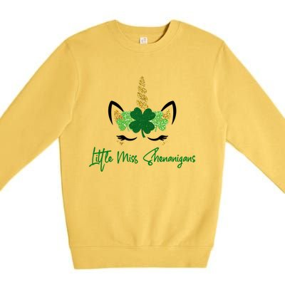 Little Miss Shenanigans Unicorn St Patrick's Day Meaningful Gift Premium Crewneck Sweatshirt