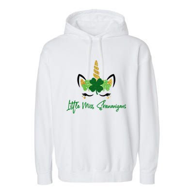 Little Miss Shenanigans Unicorn St Patrick's Day Meaningful Gift Garment-Dyed Fleece Hoodie