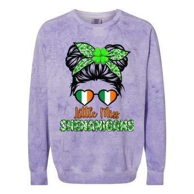 Little miss shenanigans for girls and wo St Patricks day Colorblast Crewneck Sweatshirt