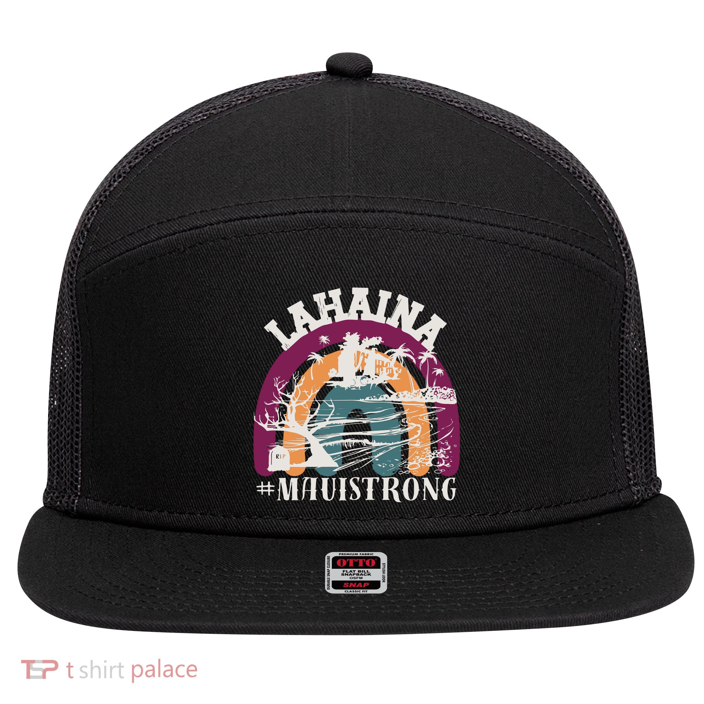 Lahaina Maui Strong Lahaina Banyan Tree Maui Hawaii Shoreline 7 Panel Mesh Trucker Snapback Hat