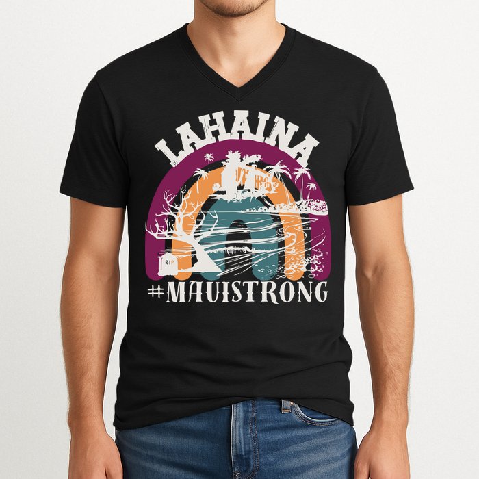 Lahaina Maui Strong Lahaina Banyan Tree Maui Hawaii Shoreline V-Neck T-Shirt