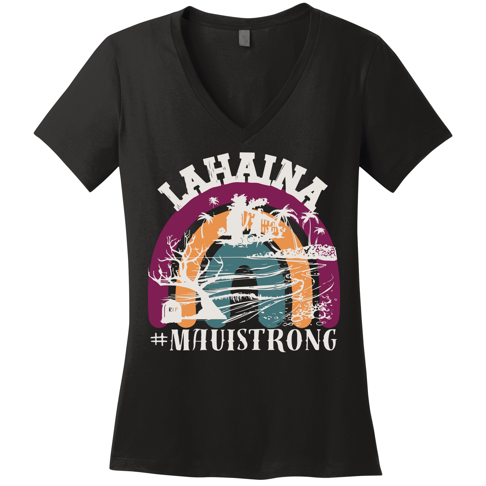 Lahaina Maui Strong Lahaina Banyan Tree Maui Hawaii Shoreline Women's V-Neck T-Shirt