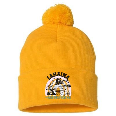 Lahaina Maui Strong Lahaina Banyan Tree Maui Hawaii Shoreline Pom Pom 12in Knit Beanie