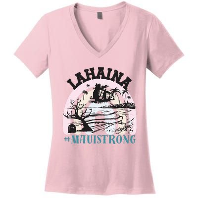 Lahaina Maui Strong Lahaina Banyan Tree Maui Hawaii Shoreline Women's V-Neck T-Shirt