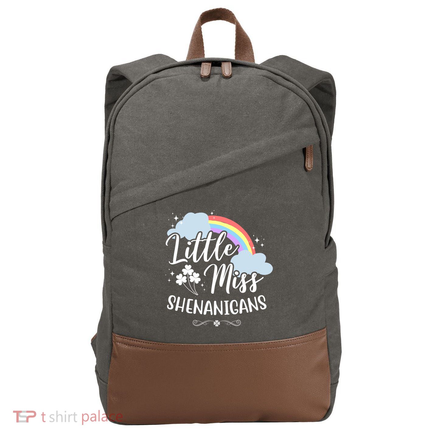 Little Miss Shenanigans St Patrick's Day Rainbow Cotton Canvas Backpack