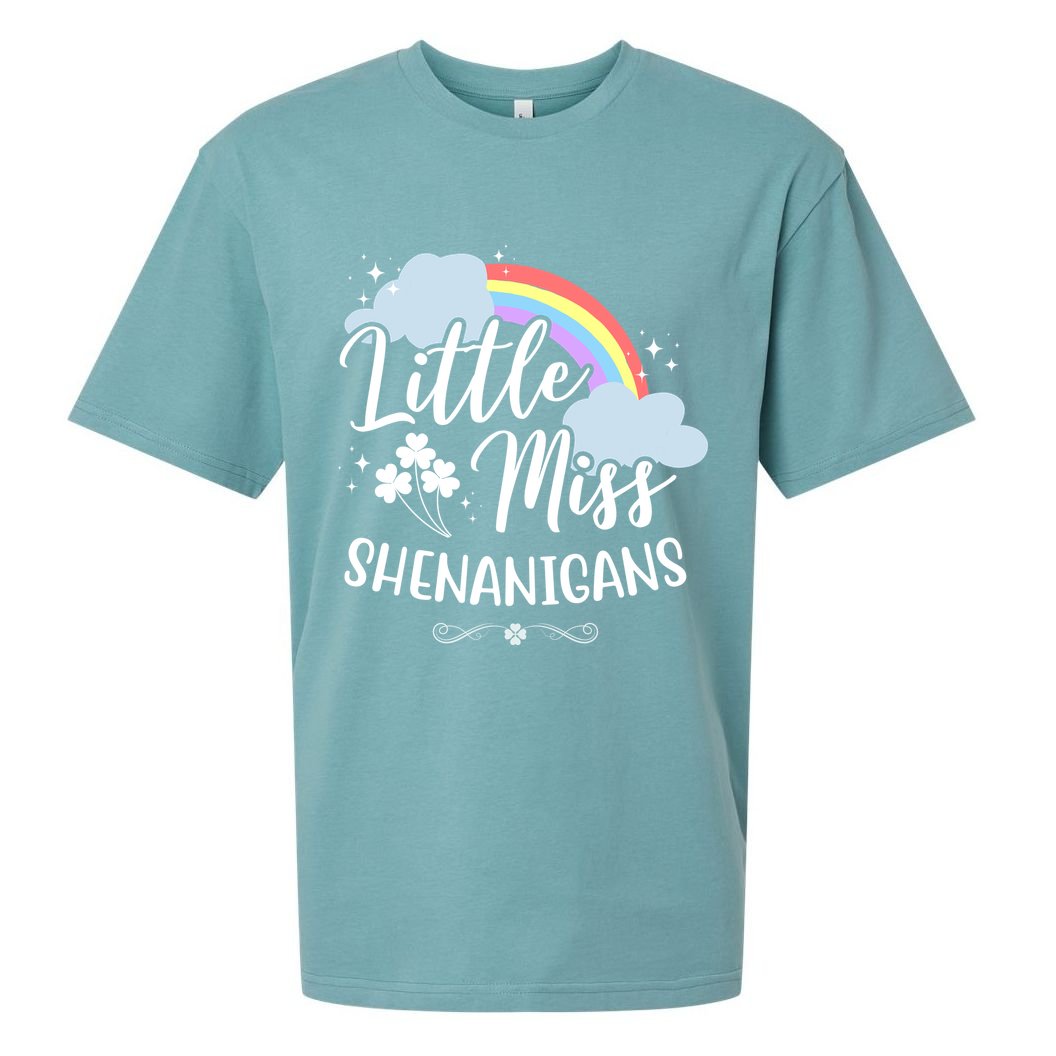 Little Miss Shenanigans St Patrick's Day Rainbow Sueded Cloud Jersey T-Shirt