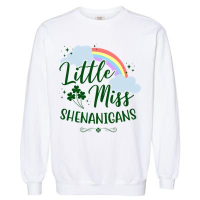 Little Miss Shenanigans St Patrick's Day Rainbow Garment-Dyed Sweatshirt