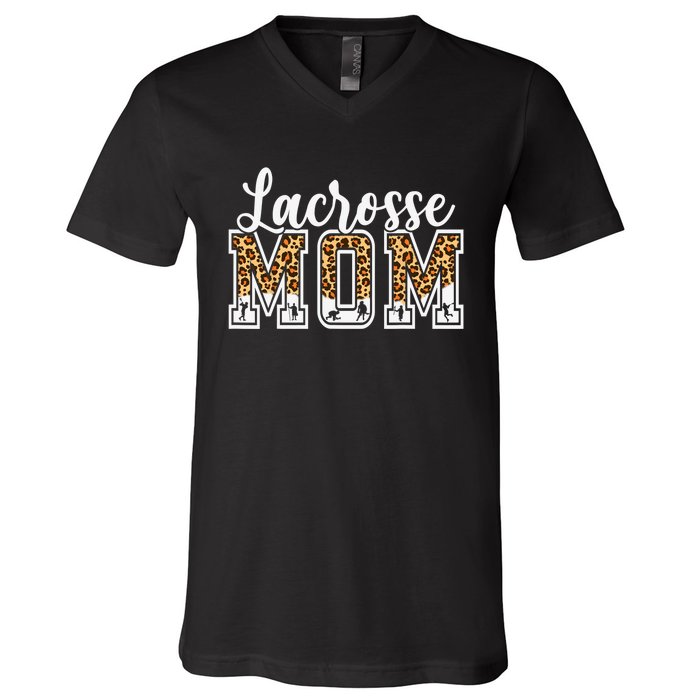 Lacrosse Mom Sport Lover Leopard Game Day Mothers Day V-Neck T-Shirt