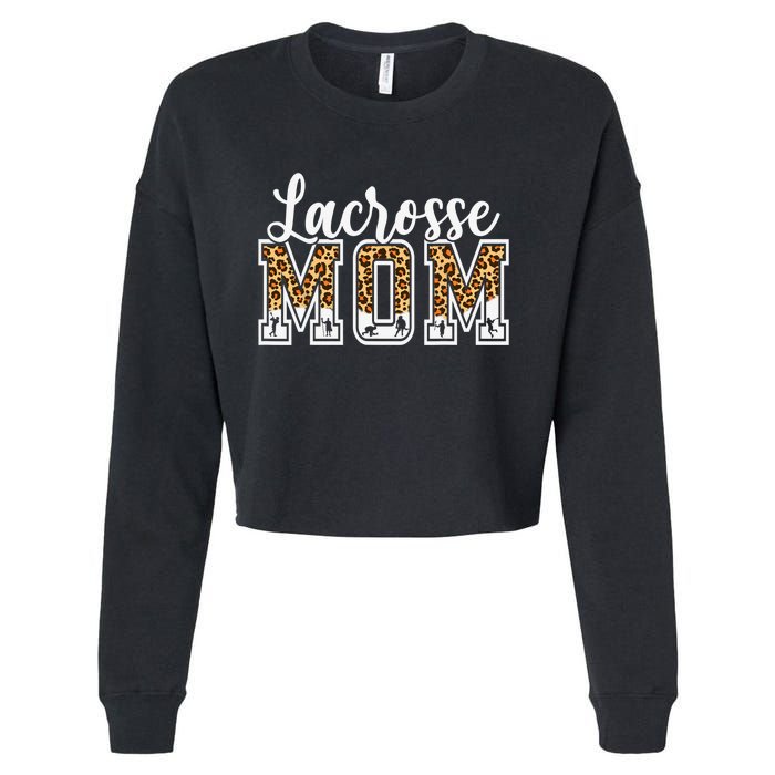 Lacrosse Mom Sport Lover Leopard Game Day Mothers Day Cropped Pullover Crew