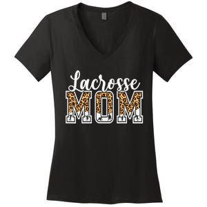 Lacrosse Mom Sport Lover Leopard Game Day Mothers Day Women's V-Neck T-Shirt