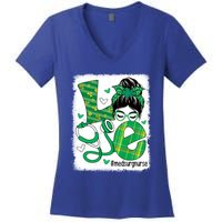 Love Med Surg Nurse Life Bleached Messy Bun Irish Nurse Great Gift Women's V-Neck T-Shirt