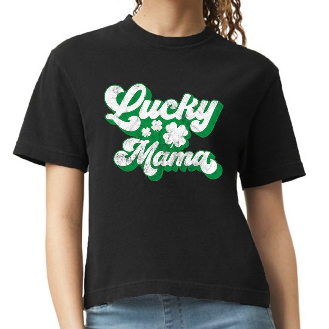 Lucky Mama St Patricks Day Gift Vintage Comfort Colors Boxy T-Shirt