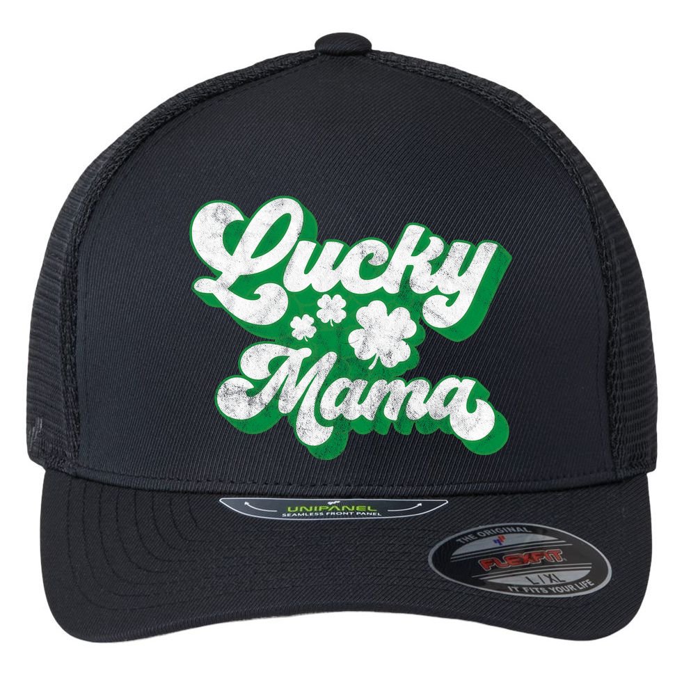 Lucky Mama St Patricks Day Gift Vintage Flexfit Unipanel Trucker Cap