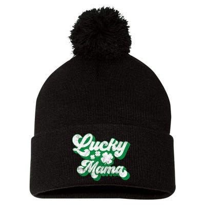 Lucky Mama St Patricks Day Gift Vintage Pom Pom 12in Knit Beanie
