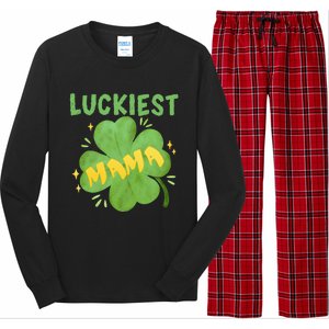 Luckiest Mama St Patricks Day Shamrock Mom Mother Gift Long Sleeve Pajama Set