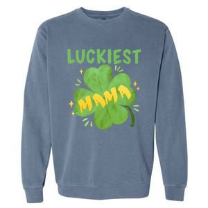 Luckiest Mama St Patricks Day Shamrock Mom Mother Gift Garment-Dyed Sweatshirt