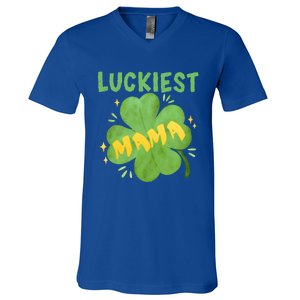 Luckiest Mama St Patricks Day Shamrock Mom Mother Gift V-Neck T-Shirt