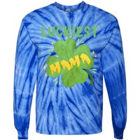 Luckiest Mama St Patricks Day Shamrock Mom Mother Gift Tie-Dye Long Sleeve Shirt