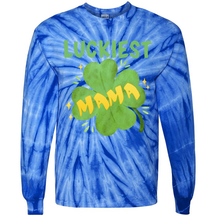 Luckiest Mama St Patricks Day Shamrock Mom Mother Gift Tie-Dye Long Sleeve Shirt