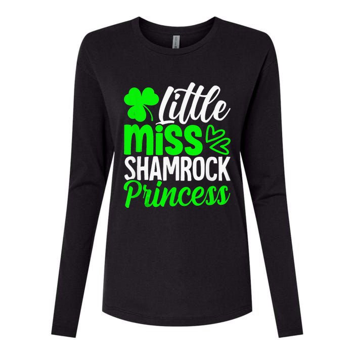 Little Miss Shamrock Princess St Patrick's Day Irish Girls Womens Cotton Relaxed Long Sleeve T-Shirt