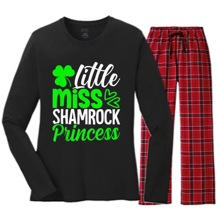 Little Miss Shamrock Princess St Patrick's Day Irish Girls Women's Long Sleeve Flannel Pajama Set 