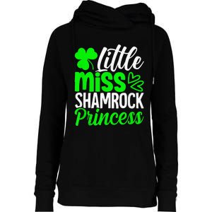 Little Miss Shamrock Princess St Patrick's Day Irish Girls Womens Funnel Neck Pullover Hood