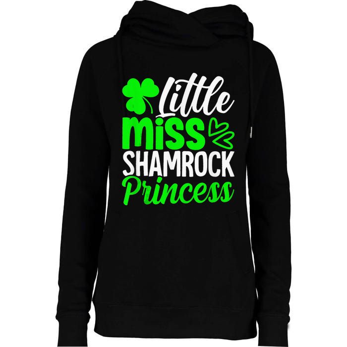 Little Miss Shamrock Princess St Patrick's Day Irish Girls Womens Funnel Neck Pullover Hood