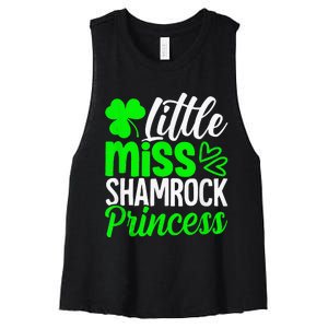 Little Miss Shamrock Princess St Patrick's Day Irish Girls Women's Racerback Cropped Tank