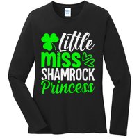 Little Miss Shamrock Princess St Patrick's Day Irish Girls Ladies Long Sleeve Shirt