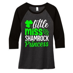 Little Miss Shamrock Princess St Patrick's Day Irish Girls Women's Tri-Blend 3/4-Sleeve Raglan Shirt