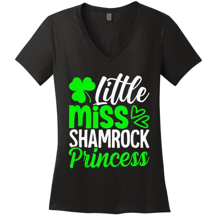 Little Miss Shamrock Princess St Patrick's Day Irish Girls Women's V-Neck T-Shirt