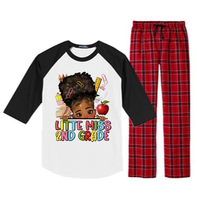 Little Miss Second Grade Back To School Messy Bun Afro Girl Raglan Sleeve Pajama Set