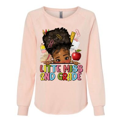 Little Miss Second Grade Back To School Messy Bun Afro Girl Womens California Wash Sweatshirt