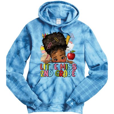 Little Miss Second Grade Back To School Messy Bun Afro Girl Tie Dye Hoodie