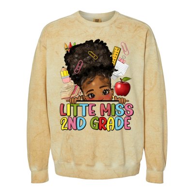 Little Miss Second Grade Back To School Messy Bun Afro Girl Colorblast Crewneck Sweatshirt