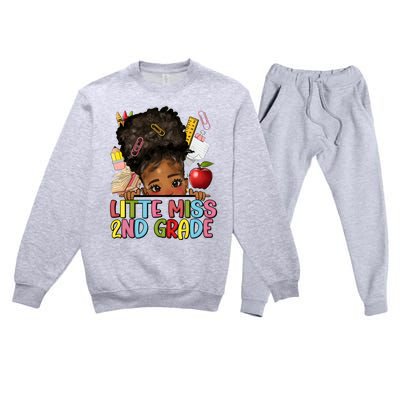 Little Miss Second Grade Back To School Messy Bun Afro Girl Premium Crewneck Sweatsuit Set