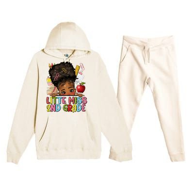 Little Miss Second Grade Back To School Messy Bun Afro Girl Premium Hooded Sweatsuit Set