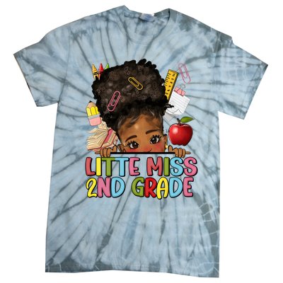 Little Miss Second Grade Back To School Messy Bun Afro Girl Tie-Dye T-Shirt