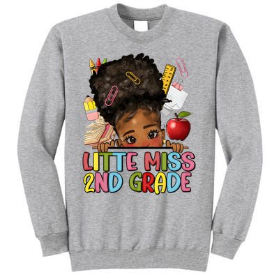 Little Miss Second Grade Back To School Messy Bun Afro Girl Tall Sweatshirt