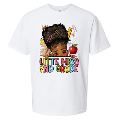 Little Miss Second Grade Back To School Messy Bun Afro Girl Sueded Cloud Jersey T-Shirt